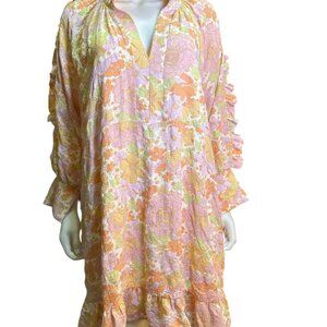 Karlie Womens V-Neck Ruffle Sleeve Seersucker Floral Mini Dress Size Large, EUC